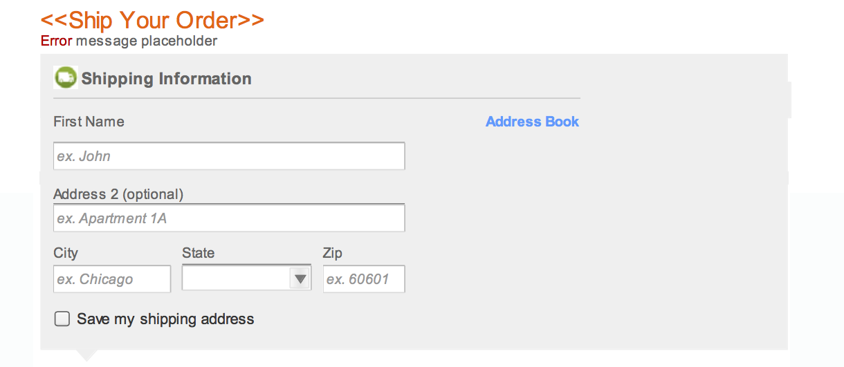 New Shipping Address Screen